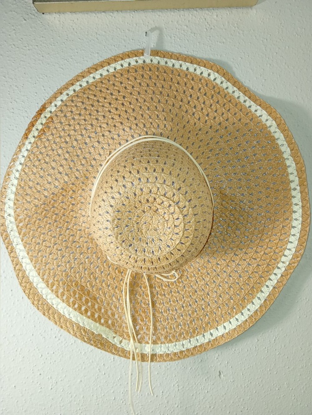 Wide Brim Straw Sun Hat with Cream Trim see photos